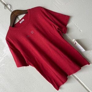 日本製綿100%ビジュー使い半袖カットソー赤