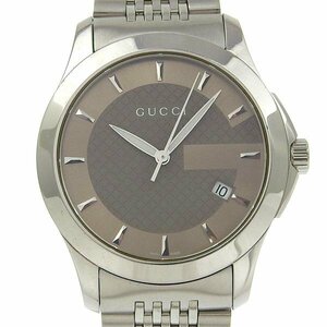 1円 稼働 グッチ GUCCI 126.4 クオーツ Gタイムレス ブラウン文字盤 SS×SS メンズ 腕時計