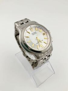 CITIZEN シチズン EXCEEDエコドライブ 電波ソーラー メンズ時計 H410-T007716 シルバー 箱 説明書付き(k5636)