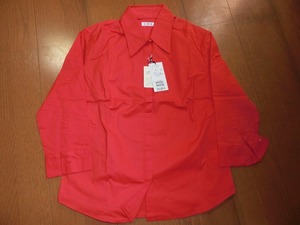 即決 未使用 美品 定価3900円 i.n.e インエ シャツ ブラウス 七分袖 ストレッチ素材 サイズ2 赤