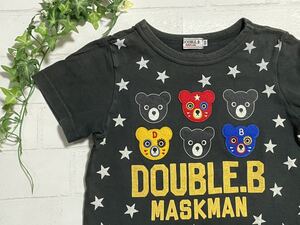 DOUBLE.B+120+マスクマン+半袖+Tシャツ+黒+アップリケ+ブラック+星+バックプリントダブルビー+ダブルB+ミキハウス+110
