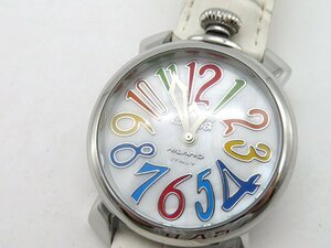 1円◆稼働◆ ガガミラノ マヌアーレ40 ホワイト クオーツ メンズ 腕時計 N13402