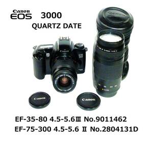 CE4 キヤノン フィルムカメラ Canon EOS 3000 QUARTZ DATE EF 35-80 EF 75-300 現状