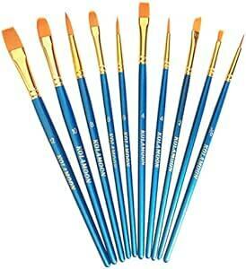 KOLAMOON 10本水彩画 筆 アクリル絵の具 面相筆セット 油彩筆 絵筆セット 油彩油用筆 塗装筆 筆塗りセット 丸筆 平