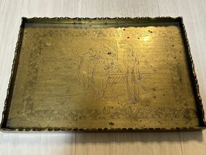 YR15)ヴィンテージベーストレイ Vintage Brass Tray 中国 Chinese 中国彫刻 プレート ディスプレイキャンドルトレイ アンティーク