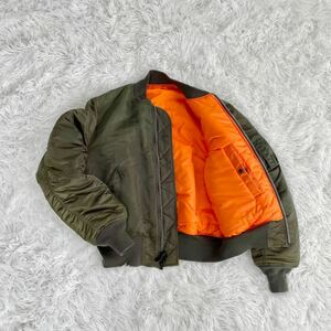 【1円スタート】ALPHA INDUSTRIES フライトジャケット ミリタリージャケット リバーシブル カーキ オレンジ アルファインダストリーズ M