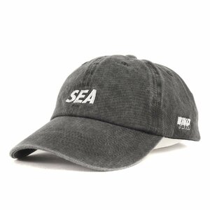 美品 WIND AND SEA ウィンダンシー キャップ サイズ:FREE 23SS オーバーダイ加工 ロゴ刺繍 6パネルキャップ ブラック 黒 ブランド 帽子