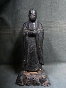 A4916 仏教美術 江戸期 木彫 地蔵菩薩 仏像 約17cm高