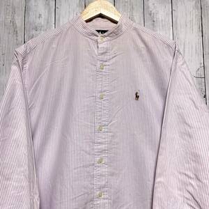 ラルフローレン Ralph Lauren ノーカラーシャツ 長袖シャツ メンズ ワンポイント サイズ16 1/2 L~XLサイズ 2-532