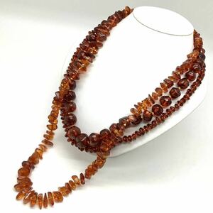 大ぶり!!［琥珀ネックレス3点おまとめ］m 約154g コハク こはく アンバー べっ甲 大ぶり amber necklace jewelry DA0