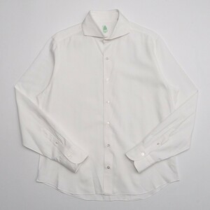 GO3226◇イタリア製 Finamore フィナモレ メンズ17/43 長袖 ワイドカラーシャツ ソリッドシャツ ワイシャツ ホワイト 白