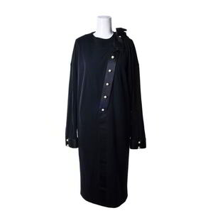 美品 CHANEL フランス製 ヴィンテージ ウール ドレス ワンピース ココマーク パールボタン11個付き 40 ブラック シャネル KL4BQKPK41