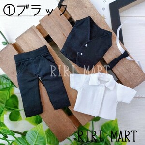 【ブラック】オビツ11　スーツ　ベスト+Yシャツ+ネクタイ+ズボン　ねんどろいどどーる　半袖