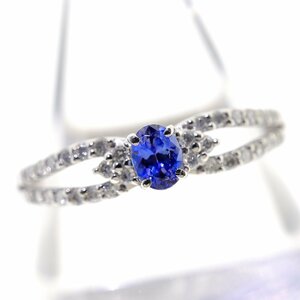 M2237【BSJJ】Pt900 天然ベニトアイト0.24ct ダイヤモンド0.20ct リング 指輪 中央宝石研究所 ソーティング付き レア 希少石