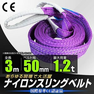 スリングベルト 3m ナイロンスリング 耐荷1200kg 50mm×3m ベルトスリング ナイロン ベルト 吊りベルト 荷吊りベルト 牽引 送料無料