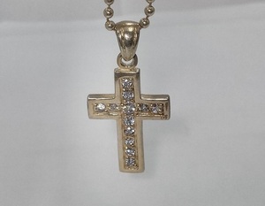 SILVER 925　9.9g　キュービックジルコニア　十字架　ペンダント ネックレス　50cm