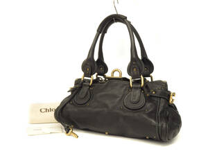 17153 美品 Chloe クロエ パディントン 本革 レザー ステッチ ゴールド金具 ミニボストンバッグ ハンドバッグ 手持ち 鞄 黒 イタリア製