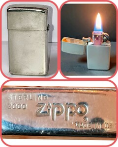 スターリングシルバー 銀製 ZIPPO オイルライター 2000年製 刻印有 着火確認済 重さ48.9g 5円スタート
