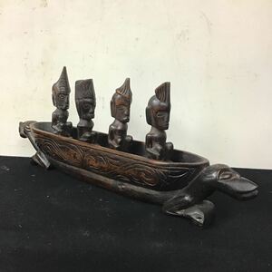 アフリカ民藝　木彫り　木彫　プリミティブアート　船　人物　木製