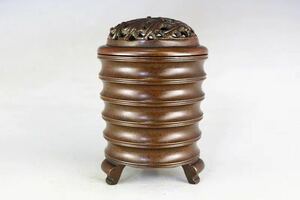 伝家、蔵出し 極美古銅香炉質感 細工 在銘三足弦紋銅香炉　収蔵品