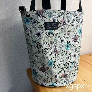 丸底 トートバッグ 生成 花柄 北欧 綿麻 hand made ハンドメイド ショルダー 斜め掛け ハンド セカンド サブ エコ バッグ バック