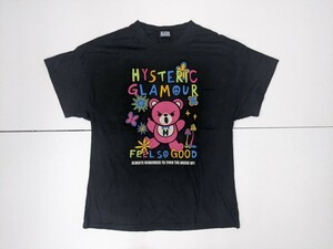 19．ヒステリックグラマー 日本製 HYSTERIC GLAMOUR デザイン プリント 半袖 Tシャツ Y2K サイズフリー 黒ピンク黄色 x106