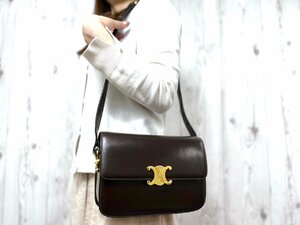 極美品 CELINE セリーヌ トリオンフ ショルダーバッグ バッグ レザー 茶 70701