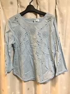 美品【GAP/ギャップ】七分袖ブラウス/M★水色★お花★レディース★USED