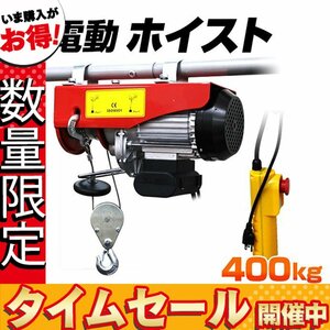 【数量限定価格】電動ホイスト 家庭用電源OK 100V 簡単設置 コントローラー付 ホイスト ウインチ 400kg 操作簡単 クレーン