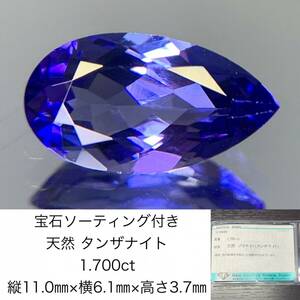 宝石ソーティング付き　 天然 タンザナイト　1.700ct　 縦11.0×横6.1×高さ3.7　 ルース（ 裸石 ）　 1666Y