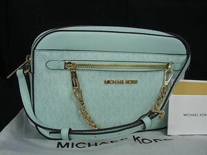 ■新品■未使用■ MICHAEL KORS マイケルコース MK柄 PVC×レザー クロスボディ ショルダーバッグ レディース ライトグリーン系 AU7466