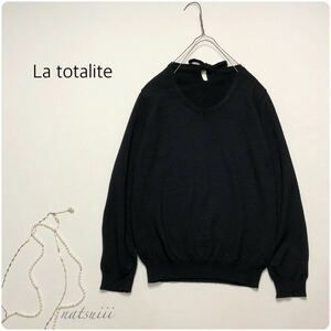 La TOTALITE ラトータリテ . バックリボン ウール ベーシック プルオーバー ニット 黒 ブラック 日本製 送料無料