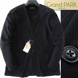 新品 Grand PARK ニコル ストレッチ ノーカラー ジャケット 46(M) 黒 【J57043】 NICOLE メンズ ブルゾン カジュアル ビジネス