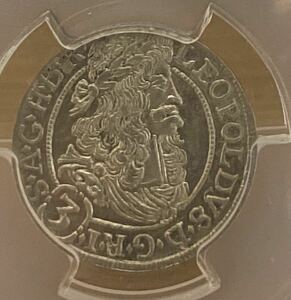 レオポルト1世　神聖ローマ帝国　1694年　銀貨　MS62 PCGS　オーストリア　3クロイツァー　アンティークコイン