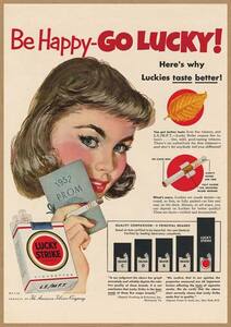 ラッキーストライク レトロミニポスター B5サイズ 複製広告 ◆ LUCKY STRIKE タバコ 煙草 女性 プロム USAD5-174