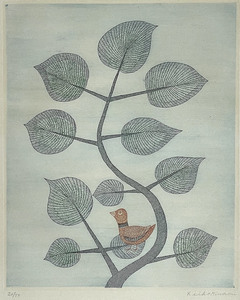 南桂子「枝の上の鳥Bird on Branch」銅版画1973年/富山県出身/壷井栄・森芳雄に師事/真作保証