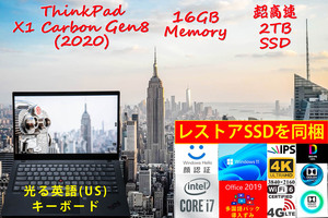 ThinkPad X1 Carbon Gen8 2020 i7-10610U 16GB,NEW 2TB SSD,NEW 4K Dolby Vision,LTE IR 顔 指紋 BT,未使用 英語KB,2カ国対応Office/Win11