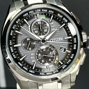 美品 CITIZEN ATTESA シチズン アテッサ AT8040-57E エコドライブ Eco-Drive 腕時計 ソーラー電波 チタン クロノグラフ ブラック アナログ