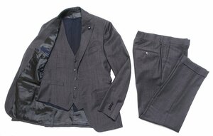 ブートニエール付 定価18万 美品 LARDINI ラルディーニ ソリッド スリーピース スーツ セットアップ ウール グレー メンズ 44 ジレ