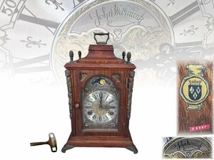 J0195Z5 ムーンフェイズ 置時計 John Thomas London オランダ製 WUBA 木製置時計 文字盤 手巻き 時代物 動作未確認