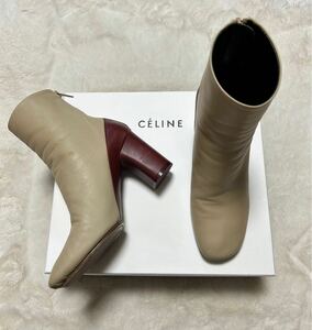 CELINE/セリーヌ/バイカラーヒールショートブーツ/size35.5/ベージュ×レッド/フィービー期