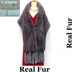 毛皮ショール ミンク EMBA SAGAMINK 本物毛皮 realfur リアルファー ストール 40×94+尾19cm Club藤(N728)　