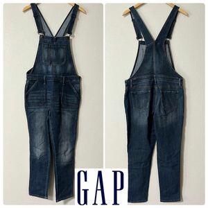 I■ GAP ギャップ レディース デニム オーバーオール ブルー Mサイズ ボトムス サロペット ストレッチ デニム オールインワン ポケット 