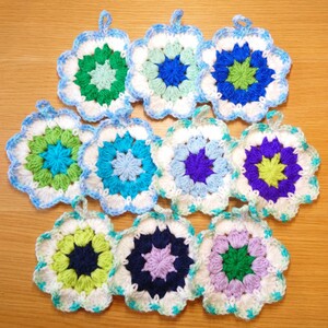 お花なアクリルたわし(Lす)♪10個組！ハンドメイドのエコたわし♪手編み