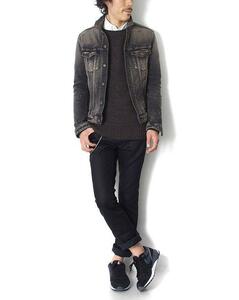 美品 定価36720円 ラウンジリザード LOUNGE LIZARD SHAVING&PAINTING STRETCH DENIM JKT ストレッチ ブラック デニム ジャケット 1サイズ