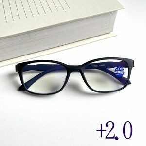 送料無料■老眼鏡 +1.5 スクエア メンズ シニアグラス 軽量　ブラック×ブルー ブルーライトカット PC