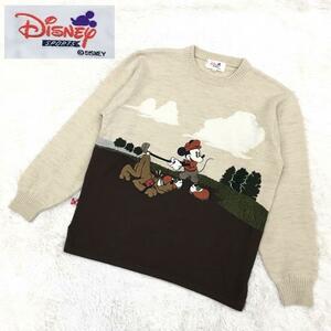Disney ディズニー スポーツ ゴルフ ミッキーマウス プルート 刺繍 ニットセーター 丸首 長袖 プルオーバー ウール サイズL ジャパーナ
