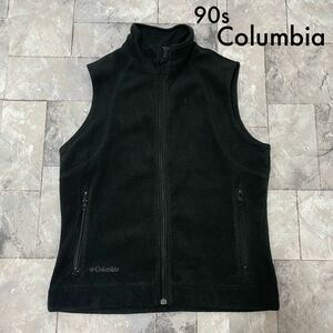 90s Columbia コロンビア フリースベスト USA企画 三角タグ 刺繍ロゴ ヴィンテージ アウトドア 薄手 ブラック レディース 玉SS1573