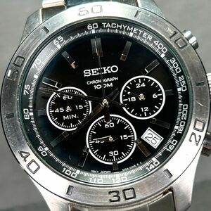 SEIKO セイコー クロノグラフ 6T63-00E0 腕時計 クオーツ アナログ カレンダー ブラック×シルバー ステンレススチール 新品電池交換済み