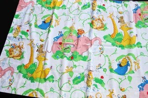 ★70s JCPenney SESAME STREETセサミストリート 染み込みプリント 生地★B ビンテージ 端切れ はぎれ リメイク カーテン シーツ キャラ